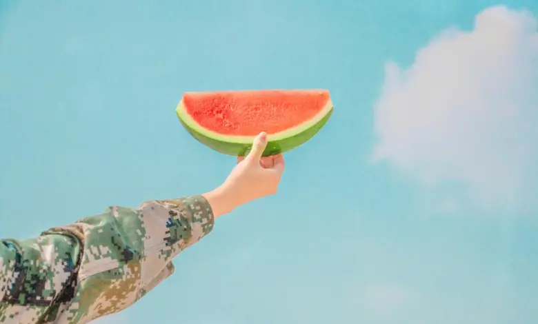 person holding sliced watermelon