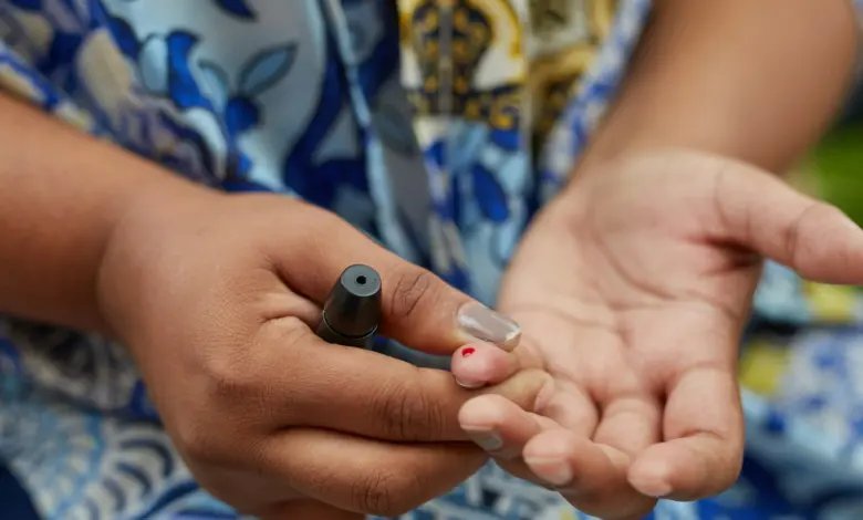 Finger prick test for blood glucose